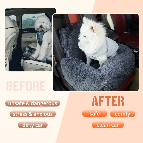 Dog Car Seat For Small Medium Large Dogs,Two Dogs Car Back Seat,Travel Pet Booster Seat With Seat Belt,Washable Long Plush Safety Pet Car Seat For Cat Or Small Pet - Image 6