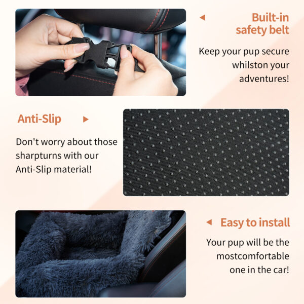 Dog Car Seat For Small Medium Large Dogs,Two Dogs Car Back Seat,Travel Pet Booster Seat With Seat Belt,Washable Long Plush Safety Pet Car Seat For Cat Or Small Pet - Image 5